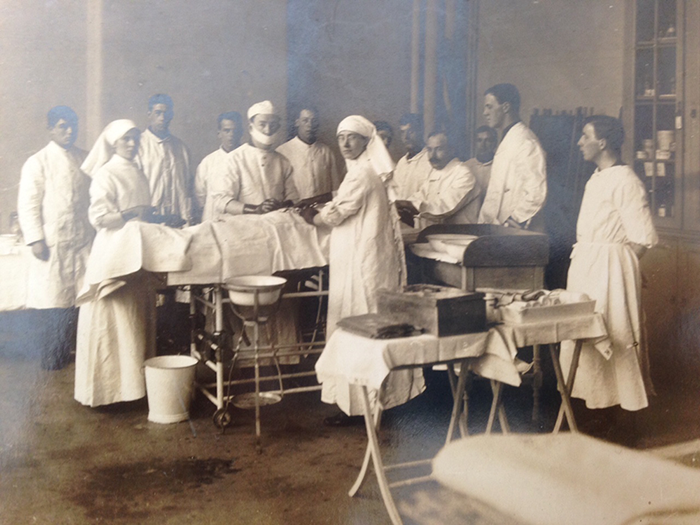 Photograph of Professor Pybus in operating theatre