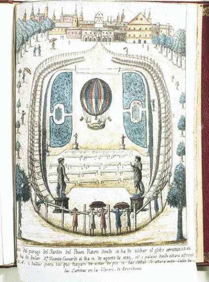 Illustration of Vincente Lunardi's balloon flight