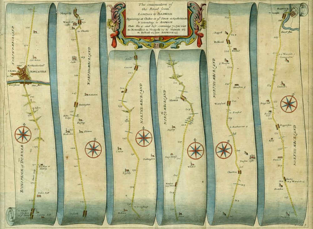 Map of the road from London to Berwick